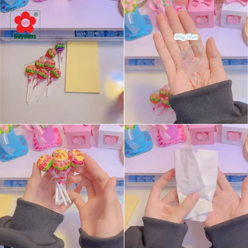 Cách làm bó hoa bằng kẹo mút Chupa Chups đẹp, đơn giản