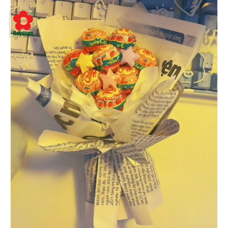 Cách làm bó hoa bằng kẹo mút Chupa Chups đẹp, đơn giản