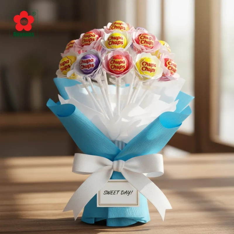 Cách làm bó hoa bằng kẹo mút Chupa Chups đẹp, đơn giản