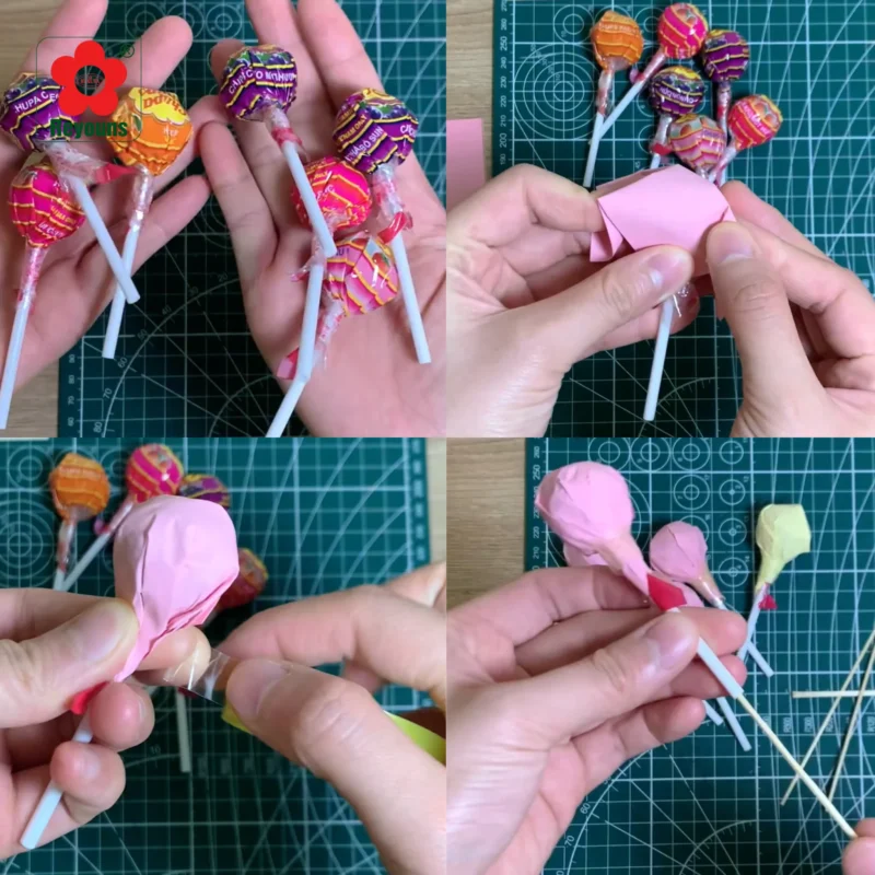 Cách làm bó hoa bằng kẹo mút Chupa Chups đẹp, đơn giản