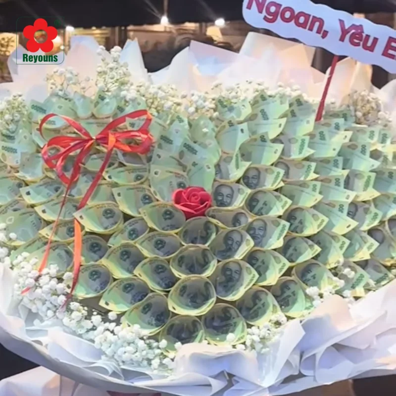 Cách làm bó hoa bằng tiền 500k đẹp mắt và độc đáo