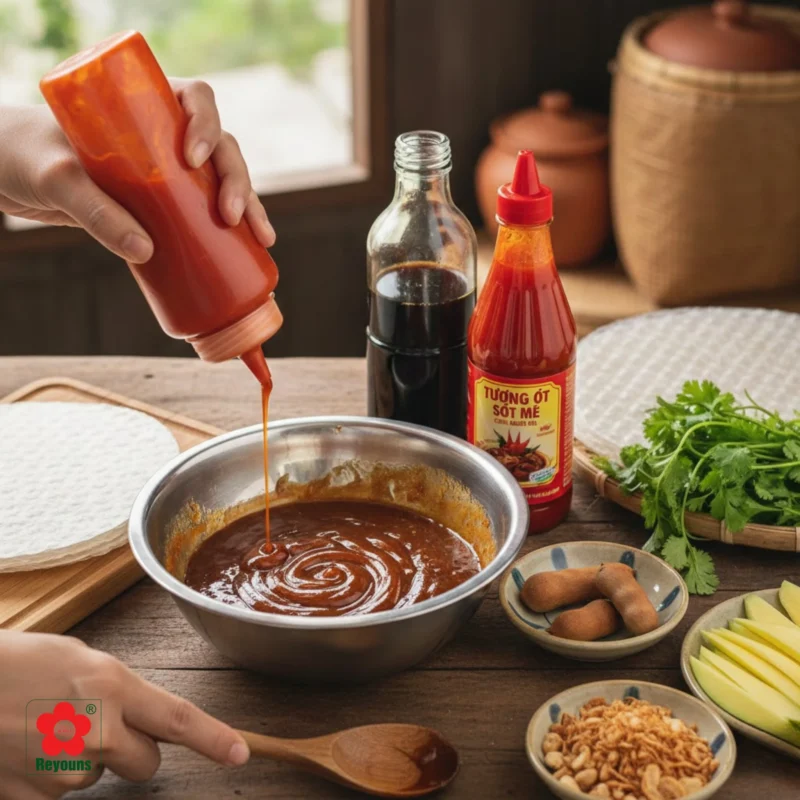 Cách làm nước sốt bánh tráng trộn bằng tương ớt ngon cay siêu ngon