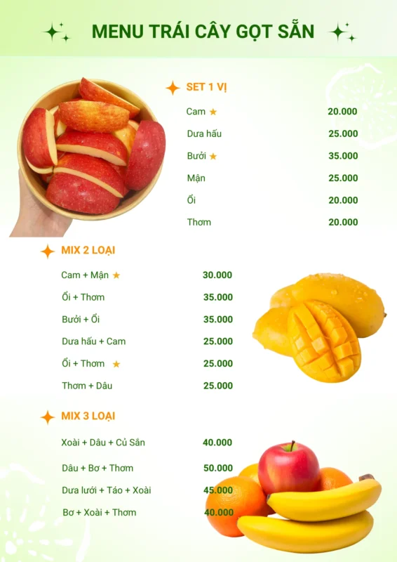 10+ Mẫu menu trái cây gọt sẵn đẹp, dễ bán, lợi nhuận cao