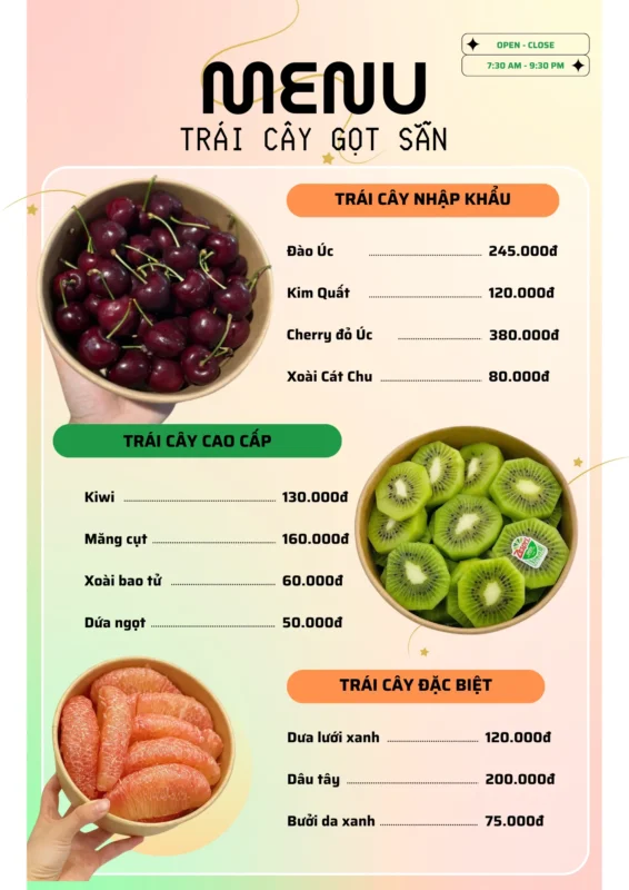 10+ Mẫu menu trái cây gọt sẵn đẹp, dễ bán, lợi nhuận cao