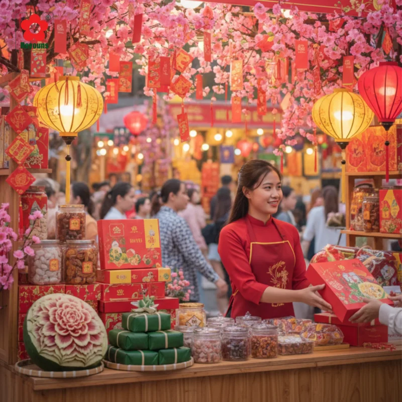 10+ Ý tưởng trang trí quầy Tết đẹp, hút khách hiệu quả dịp Tết