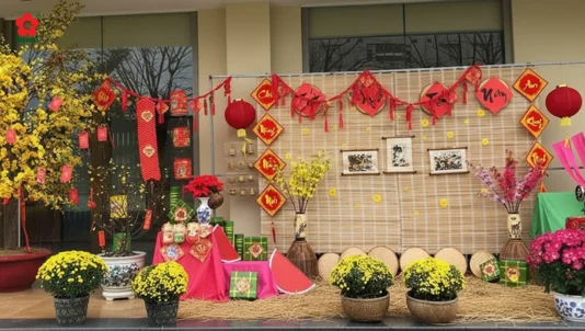 10+ Ý tưởng trang trí Tết cho cửa hàng đẹp, ấn tượng hút khách hiệu quả