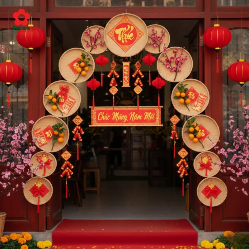 10+ Ý tưởng trang trí Tết cho cửa hàng đẹp, ấn tượng hút khách hiệu quả