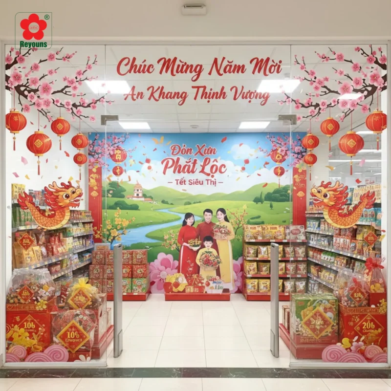 Trang trí Tết cho siêu thị: Ý tưởng đẹp mắt hút khách mua sắm đầu năm