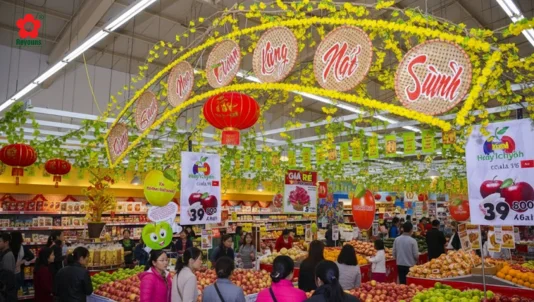 Trang trí Tết cho siêu thị: Ý tưởng đẹp mắt hút khách mua sắm đầu năm