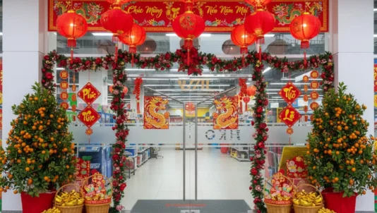 Trang trí Tết cho siêu thị: Ý tưởng đẹp mắt hút khách mua sắm đầu năm