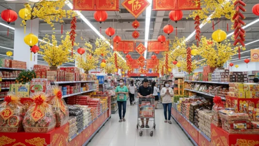 Trang trí Tết cho siêu thị: Ý tưởng đẹp mắt hút khách mua sắm đầu năm